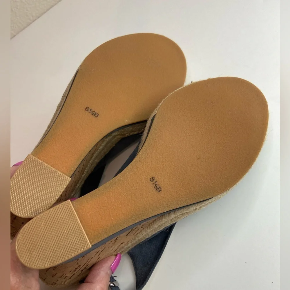 Audrey Brooke~Blue Faux Suede~Espadrille Cork Wedge~Peep Toe~Sandal~Size 8.5B